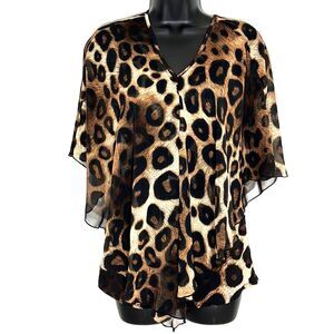 Adele & May Cheetah Short Sleeve Blouse Brown Black Size Medium
